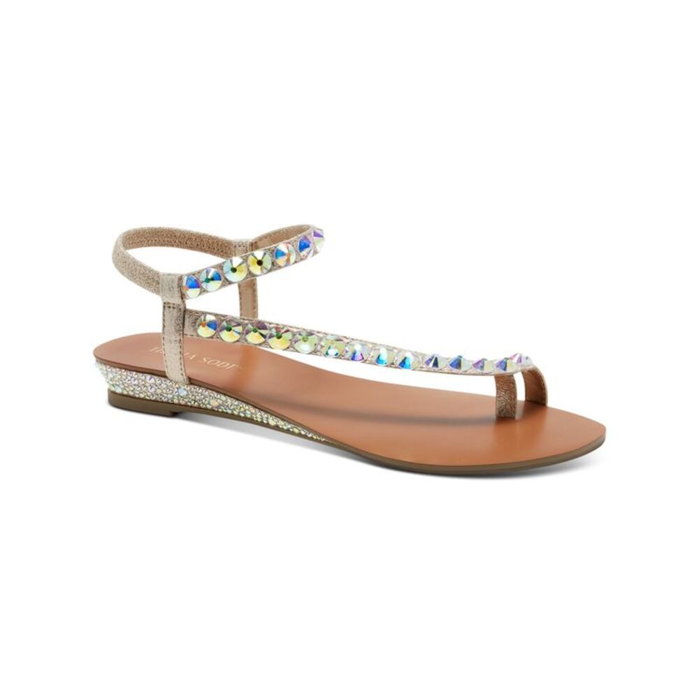 THALIA SODI Womens Gold Izabel Almond Toe Wedge Slip On Thong Sandals 7.5 M